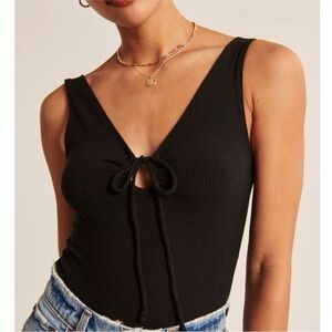 Abercrombie Black Ribbed Tie-Front Top